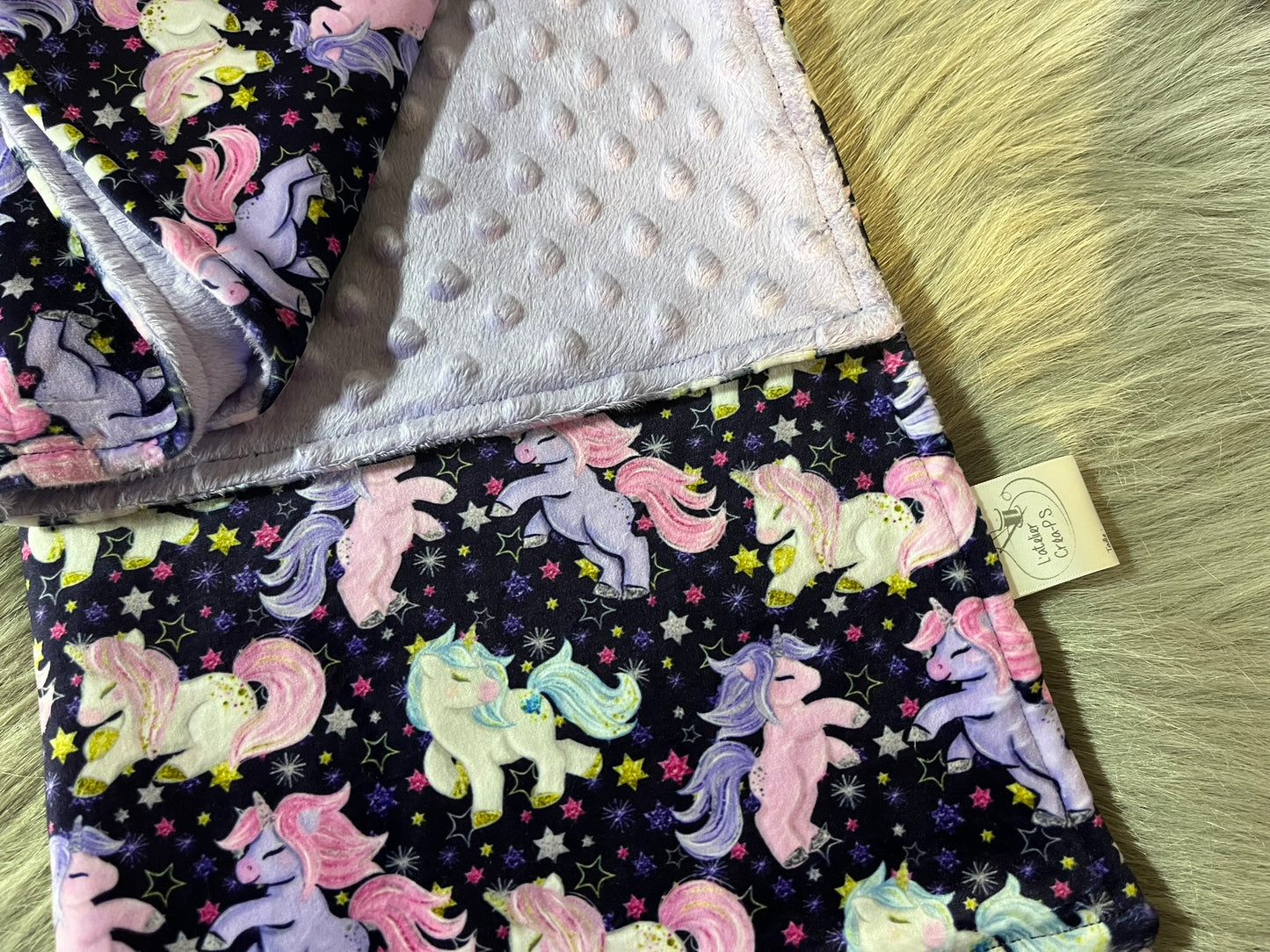 Doudou Minky LICORNE mauve et rose