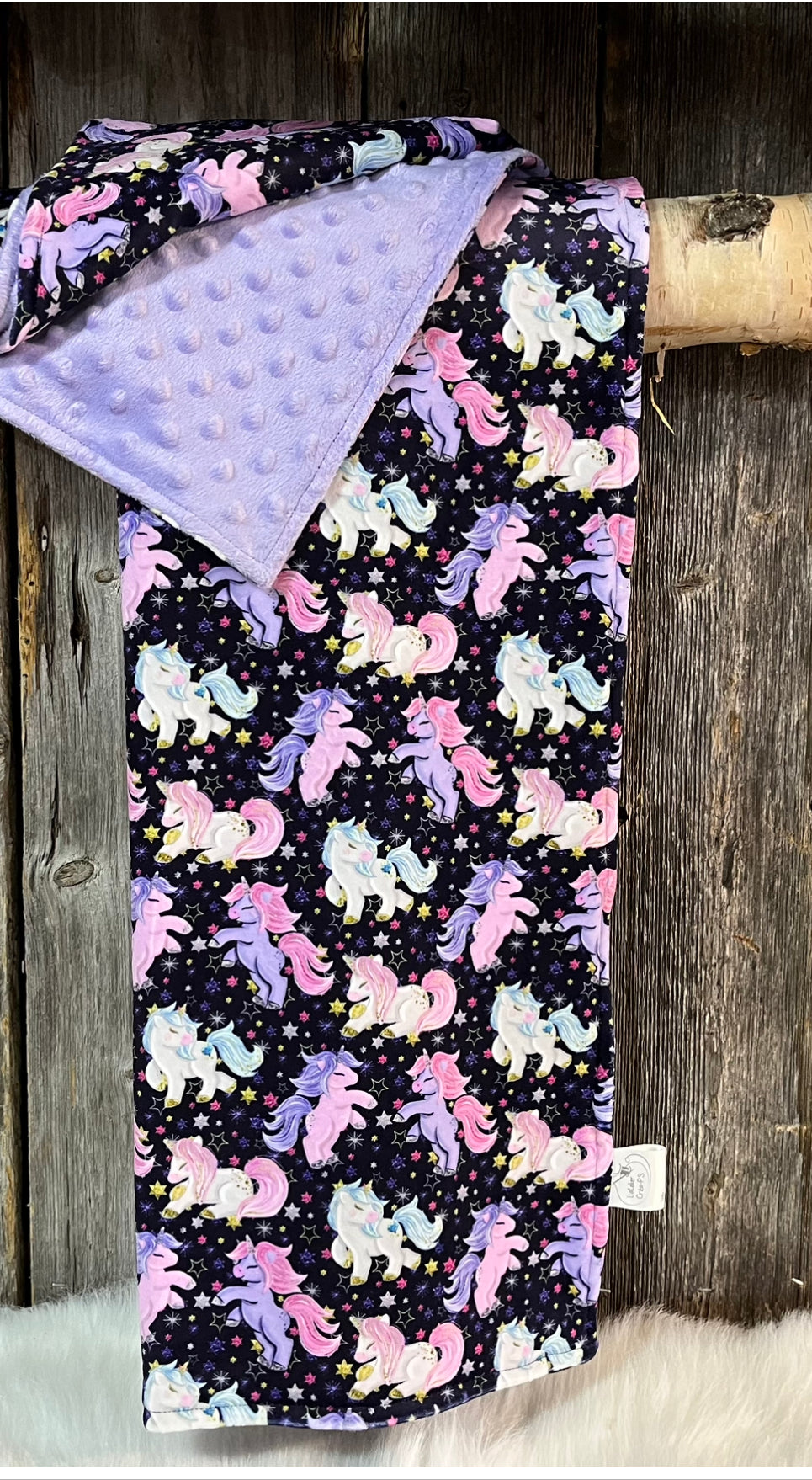 Doudou Minky LICORNE mauve et rose