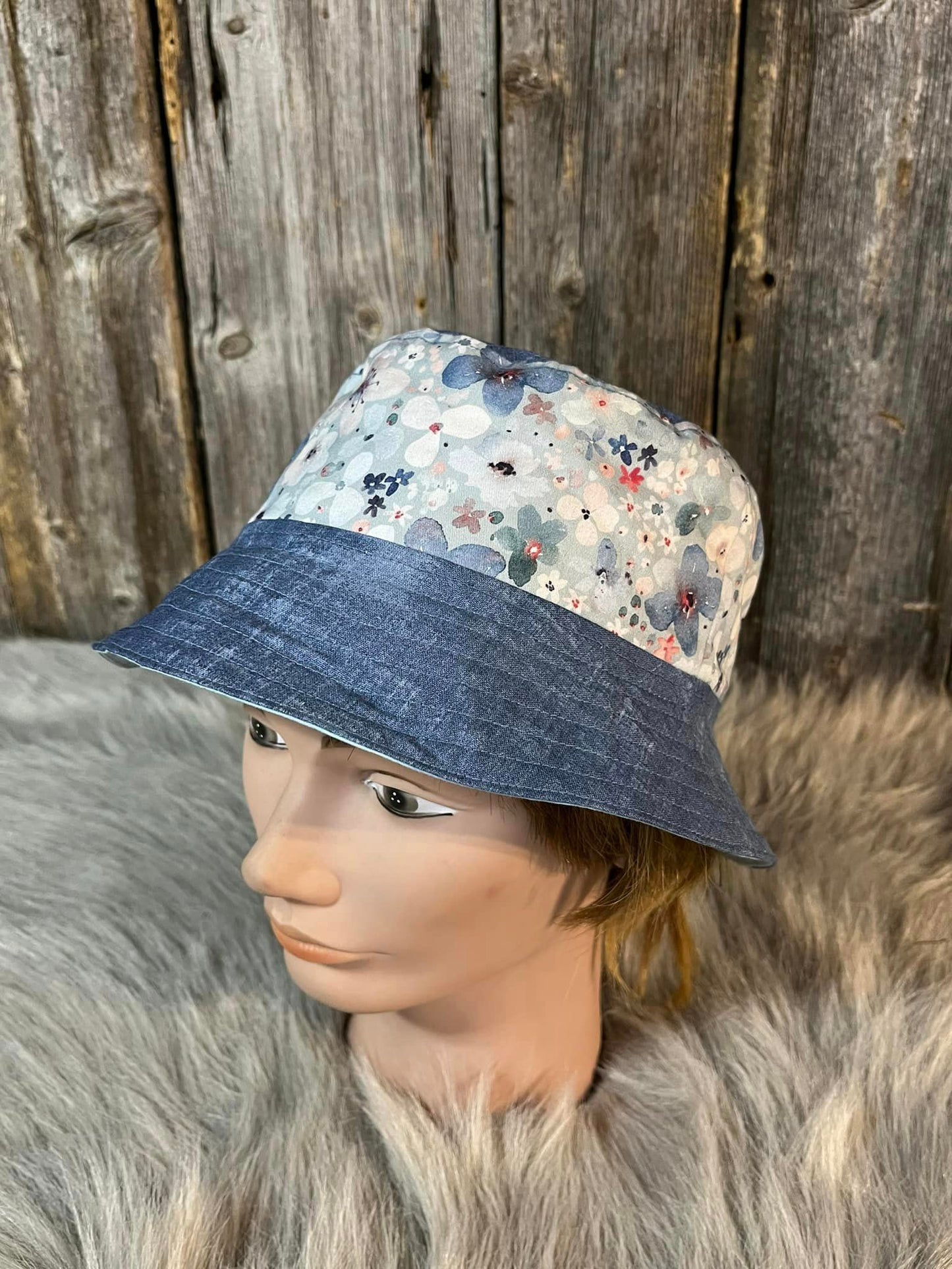 Chapeau Bob  bleu/FLEURS   Réversible 2 en 1