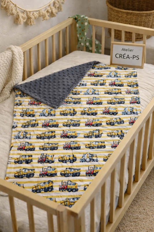 Couverture doudou en Minky doublée - Motif camion
