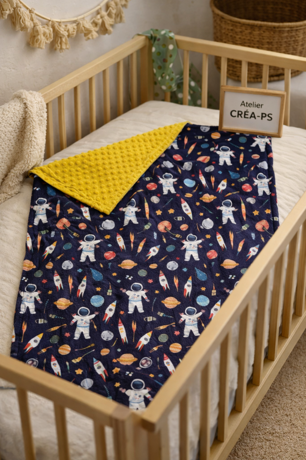 Couverture doudou Minky doublée - Motif espace