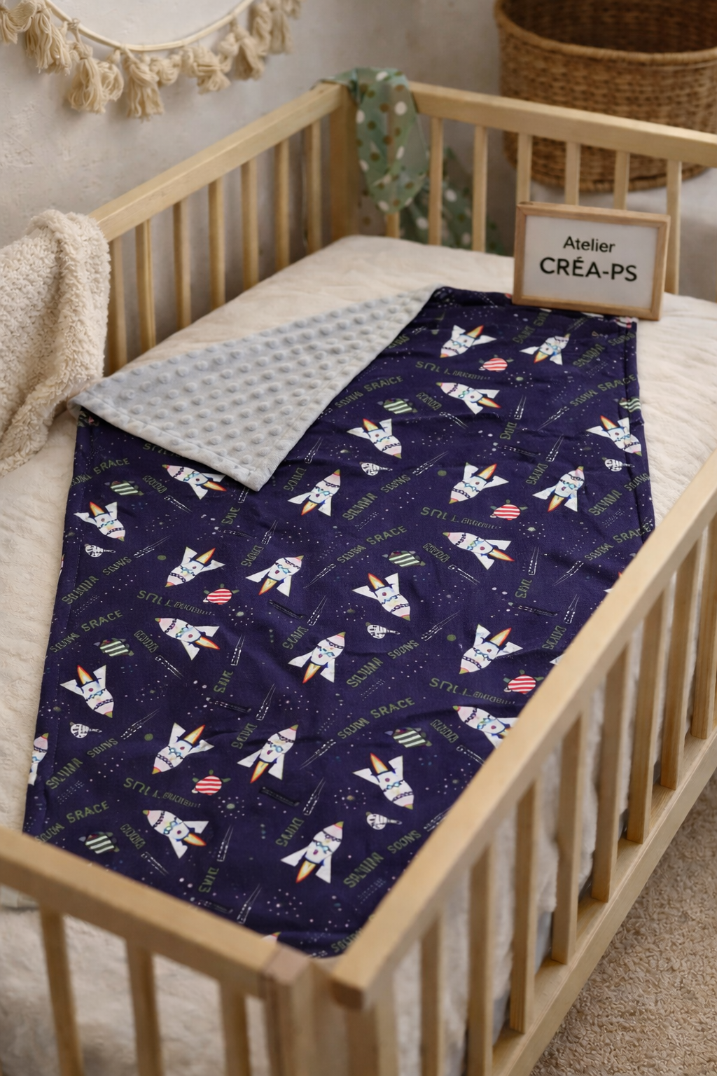 Couvertue Doudou en Minky doublée - Motif espace