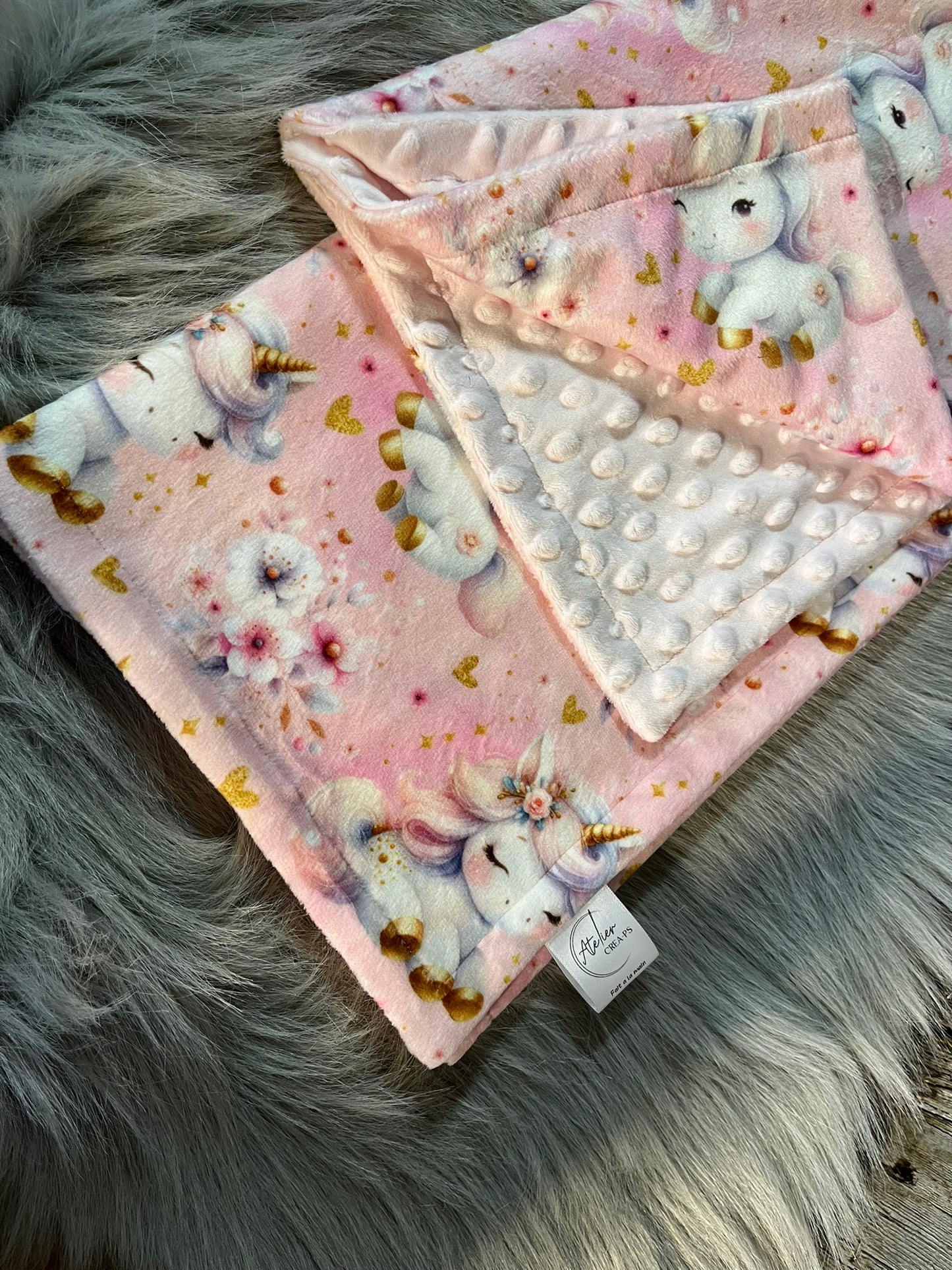 Doudou Minky LICORNE rose